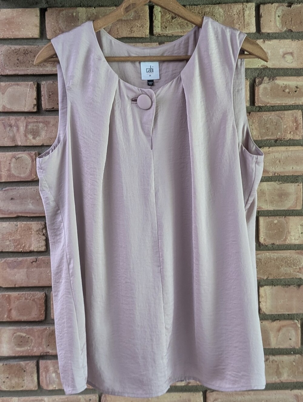 CAbi Blush Rose Colored Sleeveless Button-Neck Blouse